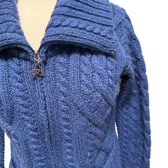 Aran Crafts Cardigan Sz Sm Merino Wool Full Zip Cable Double Collar Knit Cozy - Picture 6 of 11